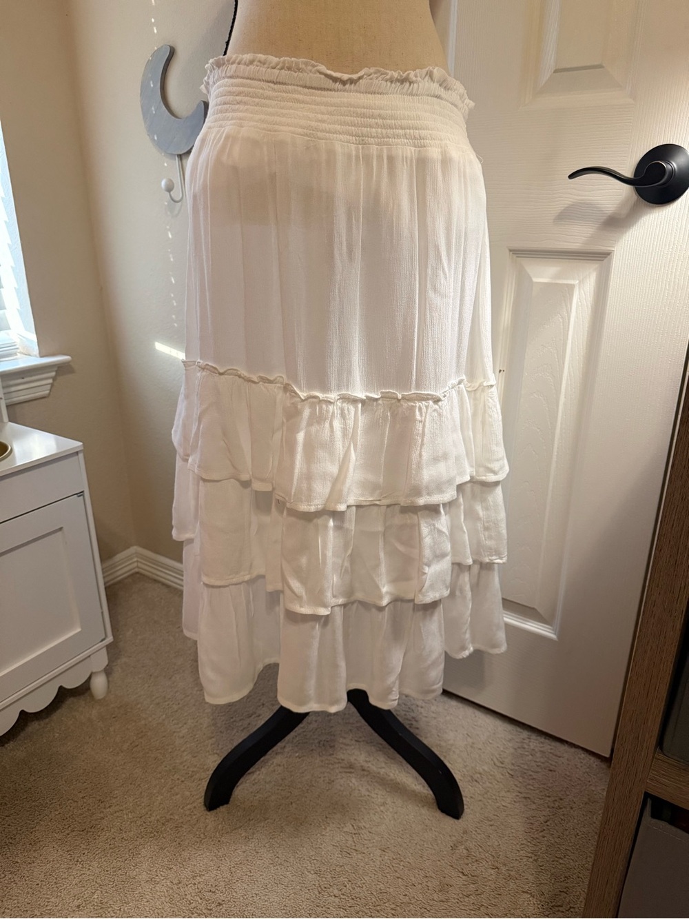 Studio West White Western Tiered Ruffle Midi Skirt Size XL